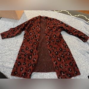 Red Leopard Brushed Sweater Coat